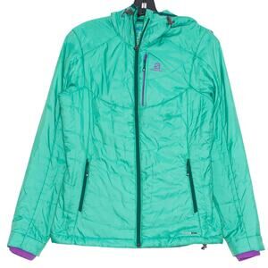 Salomon Jacket Puffer Hooded Full Zip Outdoor 90s Streetwear Turquoise Small